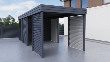 Einzelcarport + Abstellraum auf der Rückseite - Wellblech - 4x Wellblech Wand