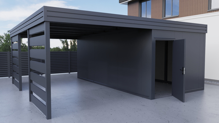 Carport+ Abstellraum an der Seite - PIR - 2x horizontale Wand
