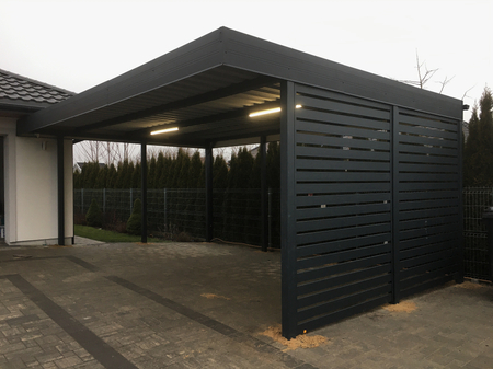 Wiata garażowa na dwa auta - 4x ścianka palisada plus
