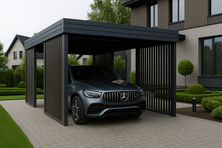 Garážový přístřešek pro jedno auto – 4x stěna horizontální TMAVÝ DUB Svisle