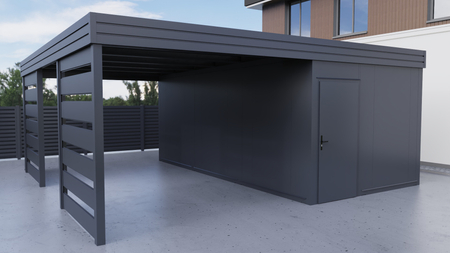 Carport+ Abstellraum an der Seite - PIR - 2x horizontale Wand