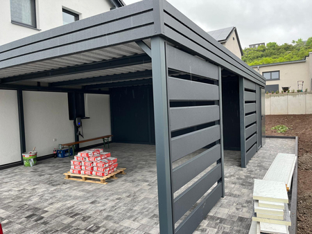 Wiata dwustanowiskowa + pomieszczenie gospodarcze z tyłu PIR - 4x ścianka modern+