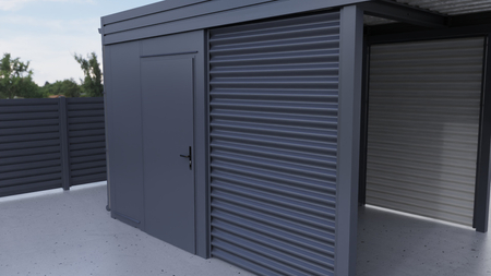 Einzelcarport + Abstellraum auf der Rückseite - PIR - 4x Wellblech Wand