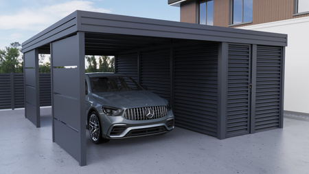 Carport + Abstellraum an der Seite - Wellblech - 2x Modularwand