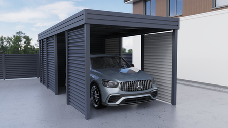 Einzelcarport + Abstellraum auf der Rückseite - Wellblech - 4x Wellblech Wand