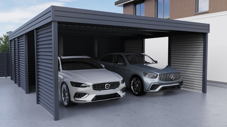 Doppelcarport + Abstellraum auf der Rückseite - Wellblech - 4x Wellblech Wand