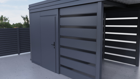 Einzelcarport + Abstellraum auf der Rückseite PIR - 4x Modern+ Wand