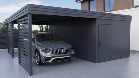 Carport + Abstellraum an der Seite - PIR - 2x Palisade Wand