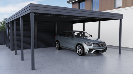 Wiata dwustanowiskowa + pomieszczenie gospodarcze z tyłu FALA - bez ścianek