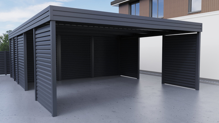 Doppelcarport + Abstellraum auf der Rückseite - Wellblech - 4x Jalousie Premium Wand
