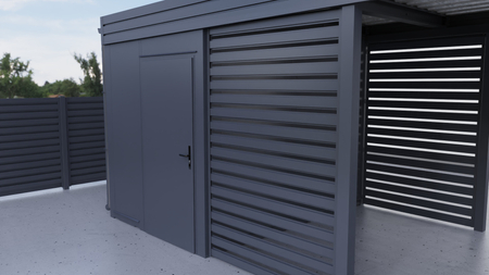 Einzelcarport + Abstellraum auf der Rückseite PIR - 4x Palisade Wand
