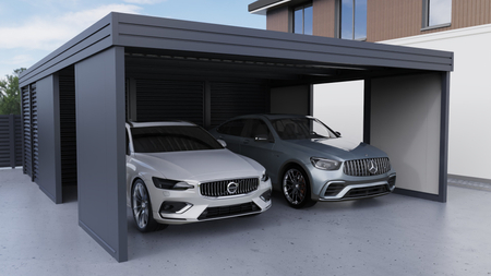 Dvojitý přístřešek pro auto + technická místnost v zadní části FALA - 4x PIR stěna