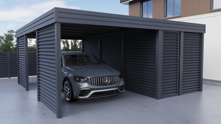 Wiata + pomieszczenie gospodarcze z boku FALA - 2x ścianka failsta