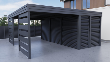Carport + Abstellraum an der Seite - Wellblech - 2x horizontale Wand