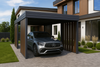 Carport für ein Auto – 4× Seitenwand Modern+, Farbton „Dunkle Eiche“, vertikal