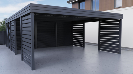 Wiata dwustanowiskowa + pomieszczenie gospodarcze z tyłu FALA - 4x ścianka horyzontal