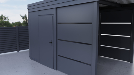 Einzelcarport + Abstellraum auf der Rückseite - PIR - 4x Modularwand