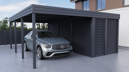Carport + Abstellraum an der Seite - Wellblech - ohne Seitenwände