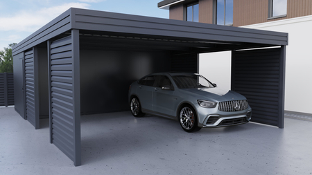 Doppelcarport + Abstellraum auf der Rückseite - PIR - 4x Jalousie Premium Wand