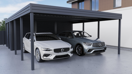 Wiata dwustanowiskowa + pomieszczenie gospodarcze z tyłu FALA - bez ścianek