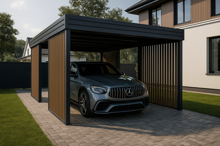 Garážový přístřešek pro jedno auto – 4x stěna Palisáda ZLATÝ DUB Svisle