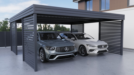 Přístřešek pro dvě auta - 4x prémiová palisádová stěna