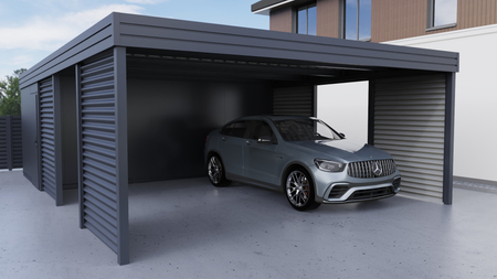 Doppelcarport + Abstellraum auf der Rückseite - PIR - 4x Wellblech Wand