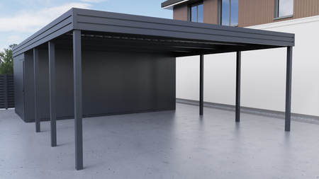 Dvojitý přístřešek pro auto + technická místnost v zadní části PIR - bez stěn