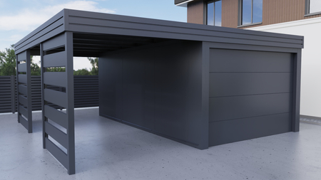 Přístřešek s garáží PIR - 2x moderní+ stěna