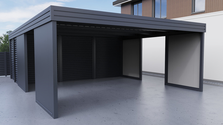 Doppelcarport + Abstellraum auf der Rückseite - Wellblech - 4x PIR Wand