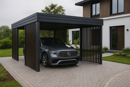 Garážový přístřešek pro jedno auto – 4x stěna horizontální TMAVÝ DUB Svisle