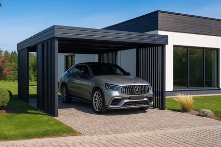 Einzel-Carport – 4× Vertikal Wand Palisade