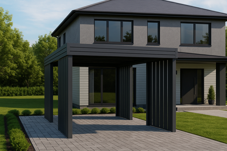 Carport für ein Auto – 4× modulare Seitenwand, Farbton „Goldene Eiche“, vertikal