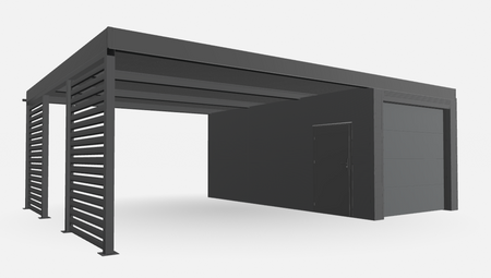 Přístřešek na auto se zateplenou garáží a vraty