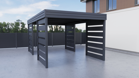 Carport für ein Auto - 4x Modern+ Wand