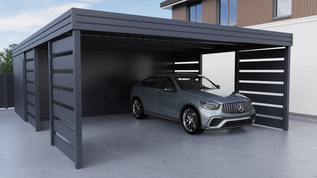 Doppelcarport + Abstellraum auf der Rückseite PIR - 4x Modern+ Wand