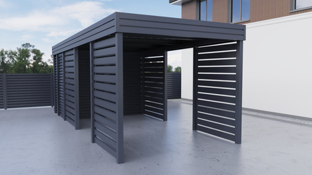 Wiata jednostanowiskowa + pomieszczenie gospodarcze z tyłu FALA - 4x ścianka horyzontal