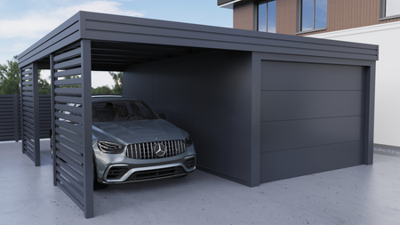 Wiata z Garażem PIR - 2x ścianka palisada