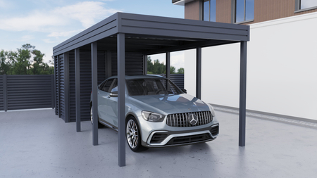 Einzelcarport + Abstellraum auf der Rückseite - Wellblech - ohne Seitenwände