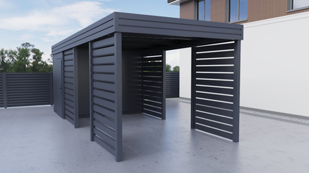 Wiata jednostanowiskowa + pomieszczenie gospodarcze z tyłu PIR - 4x ścianka horyzontal
