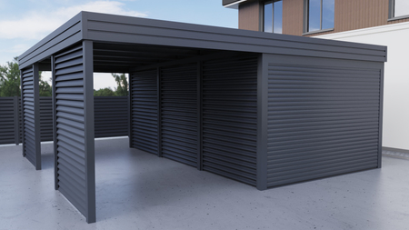 Carport mit Garage aus Wellblech - 2x Jalousie Wand