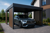 Carport für ein Auto – 4× Seitenwand Modern+, Farbton „Dunkle Eiche“, vertikal