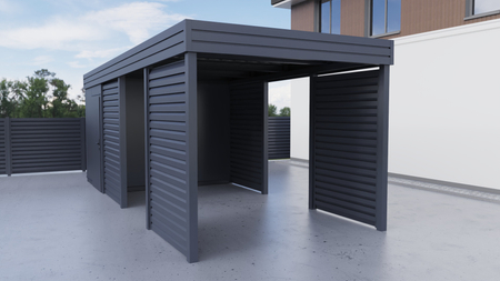 Einzelcarport + Abstellraum auf der Rückseite PIR - 4x Jalousie Premium Wand