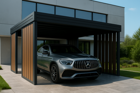 Wiata garażowa na jedno auto - 4x ścianka Modern+ ZŁOTY DĄB Pion