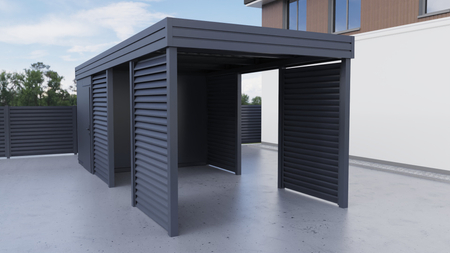Einzelcarport + Abstellraum auf der Rückseite PIR - 4x Jalousie Wand