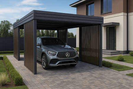 Garážový přístřešek pro jedno auto – 4x stěna horizontální TMAVÝ DUB Svisle