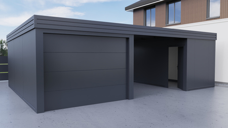 Přístřešek pro auto s technickou místností a integrovanou garáží - výstavba PIR