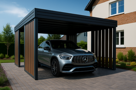 Garážový přístřešek pro jedno auto - 4x stěna Modern+ TMAVÝ DUB Svisle