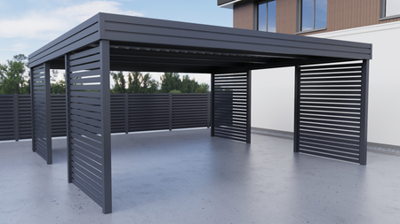 Přístřešek pro dvě auta - 4x prémiová palisádová stěna