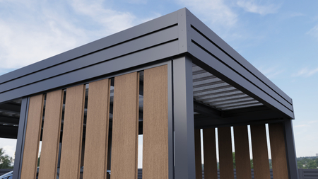 Carport für ein Auto – 4× Seitenwand Modern+, Farbton Goldene Eiche, vertikal